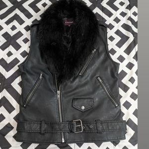 Vigoss Vegan Leather Vest with Faux Fur Collar